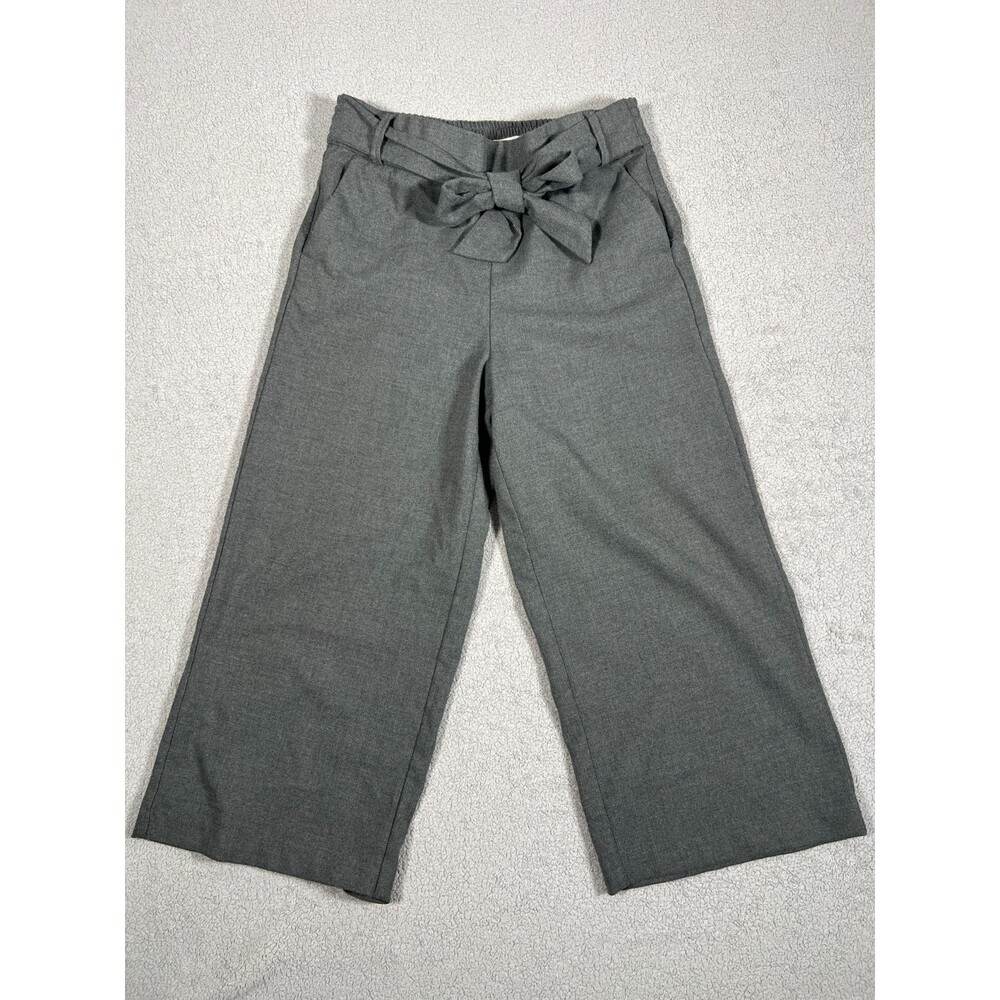 Zara Trafaluc Womens Pants High Rise Tie Front Wide Leg Cropped Size M Gray